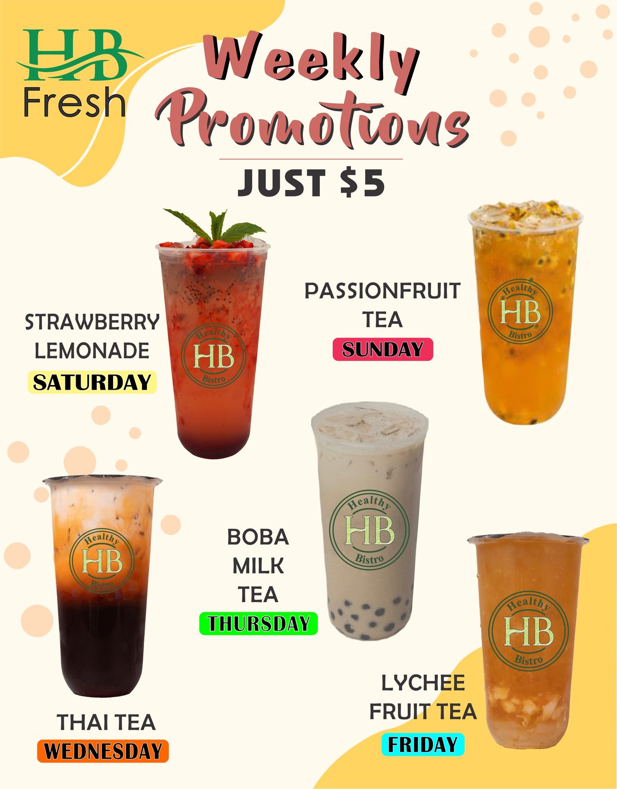 Weekly Drink Specials – Just $5 at HB Fresh - Healthy Bistro!