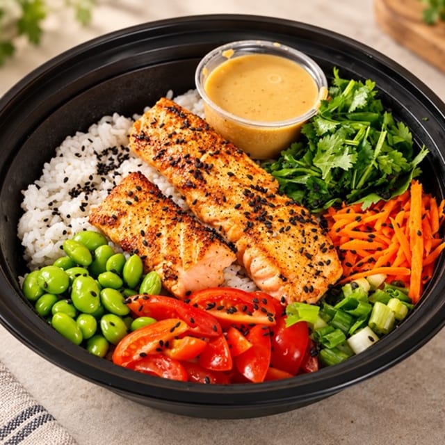 Grilled Salmon Power Bowl.